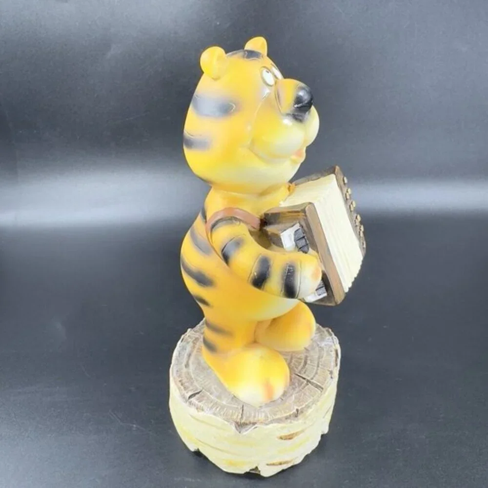 Vintage Resin Tiger Musician Playing the Accordion Harmonica Decorative Figurine